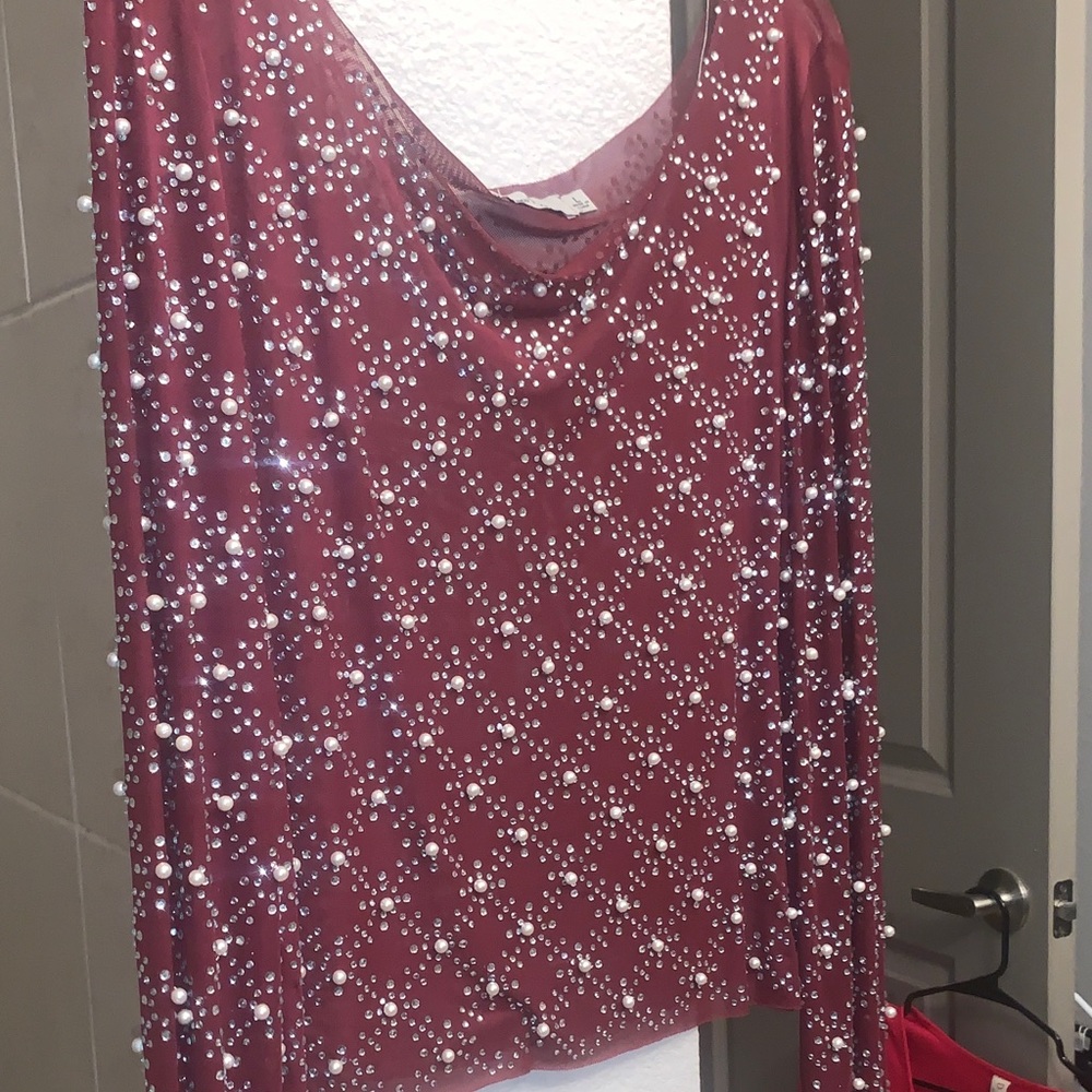Chic Beaded Maroon Women's Blouse
